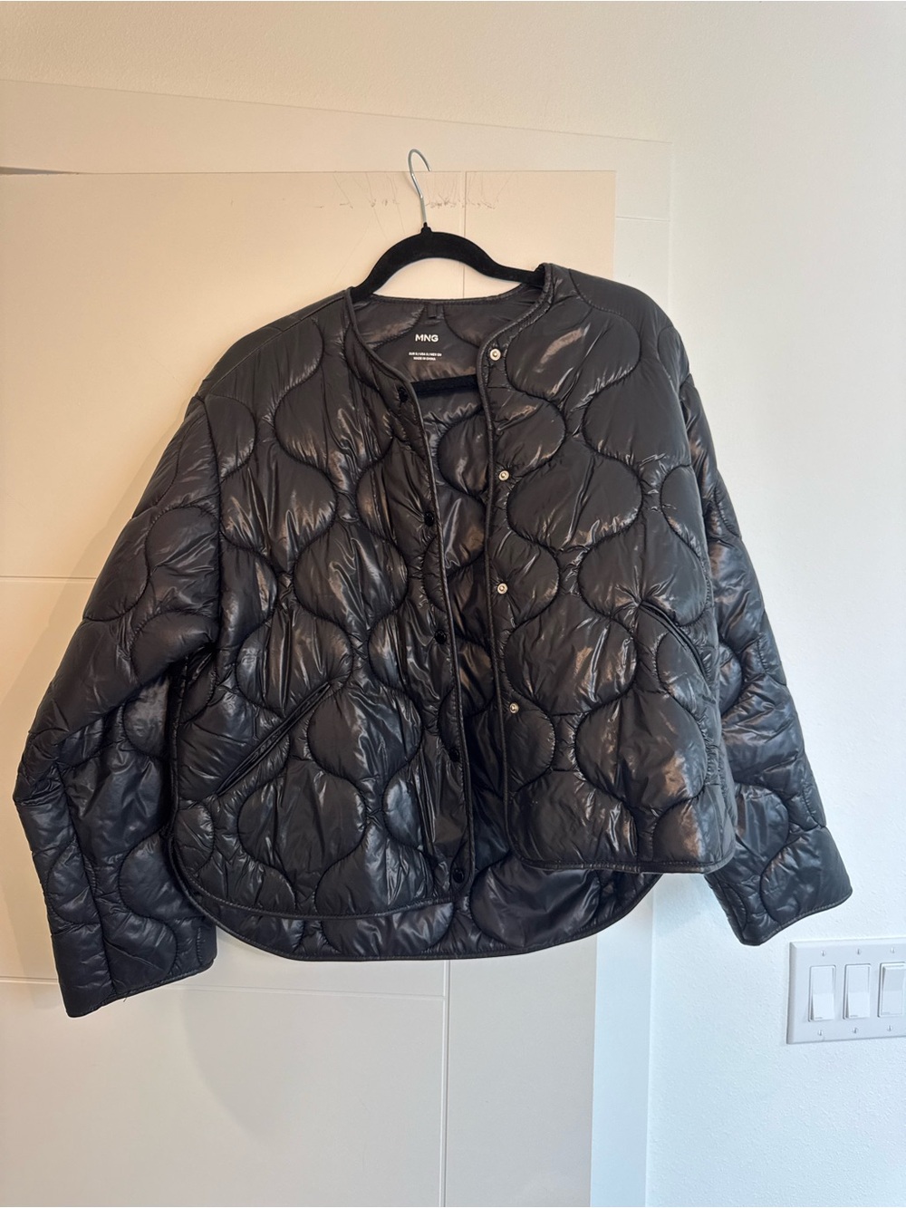 Mango Black Quilted Shiny Puffer Jacket